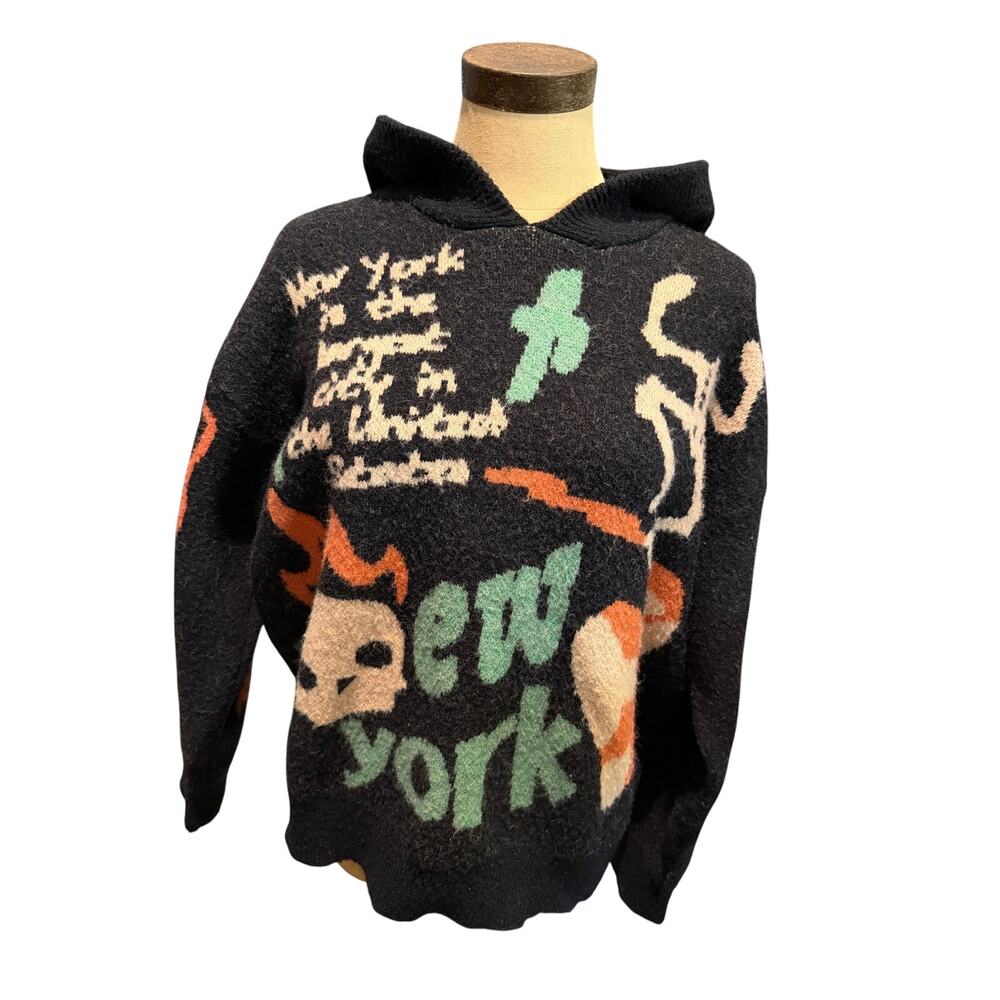 Andalusia New York Knit Hoodie – Black – Graphic Skulls – Size M
